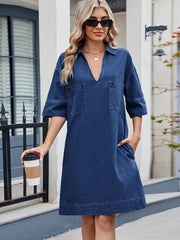 Elegant Loose-Fit V-Neck Midi Dress Newgew Dresses