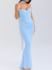 Blue Strapless Bodice and High Waist Skirt with Tie Set Newgew Dresses
