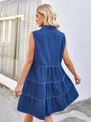 Summer Sleeveless Loose Denim Patchwork Dress Newgew Dresses