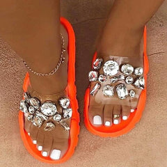 Fashion Flat-Heel Beach Shoes Rhinestone Flowers Sandals NewGew