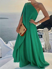 Fashionable Solid Color Loose One Shoulder Maxi Dress Newgew Dresses