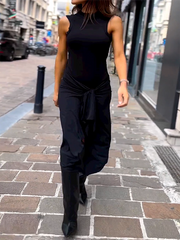 Round Neck Sleeveless Tie Solid Color Dress Newgew Dresses