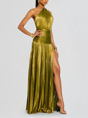 Thalia Metallic Peridot Maxi Dress Newgew Dresses