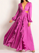 V-Neck Waist Cutout Ruffle Maxi Dress Newgew Dresses