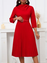 Elegant Solid Color Pleated Dress with Belt Newgew Dresses