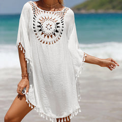 Hand Crochet Loose Fringe Sunflower Beach Blouse Cover Up Newgew Dresses