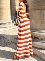 Zigzag Pattern Crochet Open Back Maxi Dress Newgew Dresses
