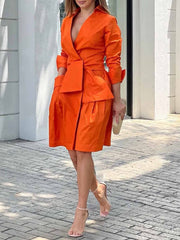 Orange Draped Cotton Wrap-Shirt Dress Newgew Dresses
