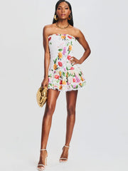 Ruched Stretch Bustier Lace-Trim Mini Dress Newgew Dresses