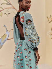 Blue Flowing Beauty Long Sleeve Midi Dress Newgew Dresses