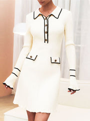 Long Sleeve Collared Knit Mini Dress Newgew Dresses