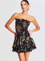 Ruched Elastic Corset Lace Trim Mini Dress Newgew Dresses