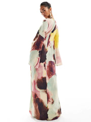 Abstract Watercolor Print Ultra-Long Dress Newgew Dresses