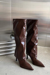 Stylish Imitation Leather Solid Color Pointed Toe High Boots NewGew