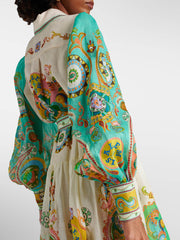 Unique Exquisite Fashion Print Puff Sleeve Tie Midi Dress Newgew Dresses