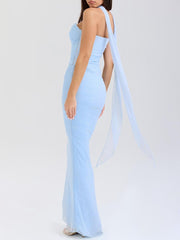 Blue Strapless Bodice and High Waist Skirt with Tie Set Newgew Dresses