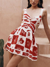 Floral Decorative Unique Print V-Neck Hollow A-Line Mini Dress Newgew Dresses