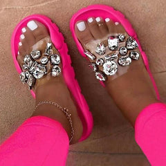 Fashion Flat-Heel Beach Shoes Rhinestone Flowers Sandals NewGew