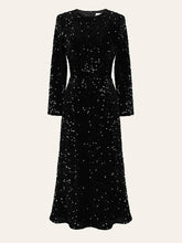 Sequin Decorated Velvet Midi Dress In Black Newgew Dresses