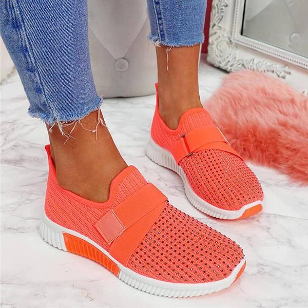 Women Fashion Bling Rhinestones Flyknit Fabric Slip On Breathable Platform Sneakers NewGew