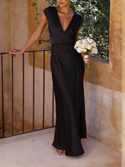 Spring/Summer Satin Solid Color V-Neck Fishtail Party Dress Newgew Dresses