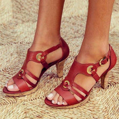 Summer Gladiator Hollow Out Block High Heel Sadnals NewGew