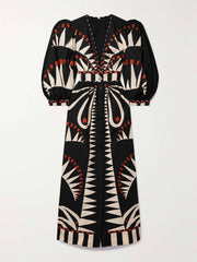 Unique Coconut Jungle Print Puff Sleeve Long Midi Dress Newgew Dresses