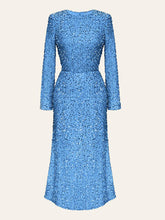 Sequin Decorated Velvet Midi Dress In Blue Newgew Dresses