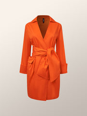 Orange Draped Cotton Wrap-Shirt Dress Newgew Dresses