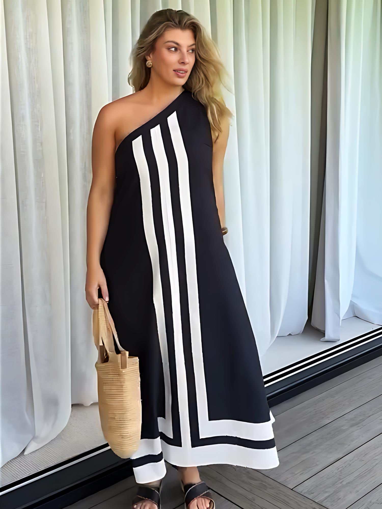 Asymmetrical Neckline Midi Dress Newgew Dresses
