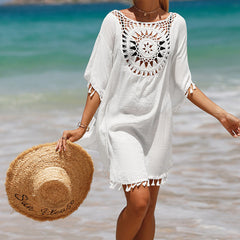 Hand Crochet Loose Fringe Sunflower Beach Blouse Cover Up Newgew Dresses