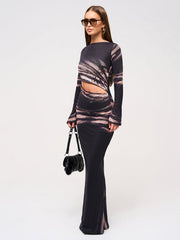 Cutout Waist Printed Maxi Dress Newgew Dresses