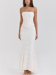 Embroidered Off-the-shoulder Backless Fitted Maxi Dress Newgew Dresses