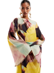 Abstract Watercolor Print Ultra-Long Dress Newgew Dresses