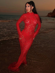 Sheer Lace Turtleneck Dress Newgew Dresses