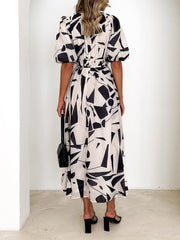 Sakura Midi Dress - Beige Geo Newgew Dresses