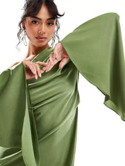 Green Asymmetrical Hem Satin Maxi Dress Newgew Dresses