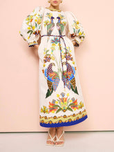 Exquisite And Fun Printed Puff Sleeves Loose Casual Midi Dress Newgew Dresses