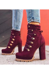 Lace-up Studded High-heel Suede Martin Boots NewGew