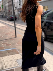 Round Neck Sleeveless Tie Solid Color Dress Newgew Dresses