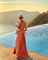 Satin Elegant Maxi long Dress: Backless Halter Neck Newgew Dresses