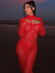 Sheer Lace Turtleneck Dress Newgew Dresses