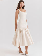 Vintage Low-Waist Midi Dress - Cream Beige Newgew Dresses