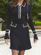 Long Sleeve Collared Knit Mini Dress Newgew Dresses