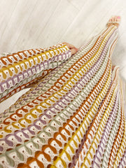 Boho V Neck Bell Sleeve Wavy Striped Crochet Beach Vacation Maxi Dress - Pink Newgew Dresses