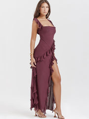 Ruffled Long Maxi Slip Dress - Mulberry Newgew Dresses