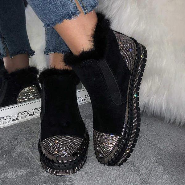 Women Warm Slip On Rhinestone Platform Ankle Boots NewGew