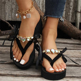 Casual Patchwork With Bow Round Comfortable Wedges Shoes (Heel Height 1.97in) NewGew