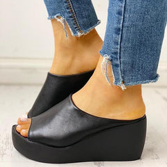Peep Toe Muffin Wedge Slippers NewGew