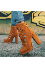 Lace-up Studded High-heel Suede Martin Boots NewGew